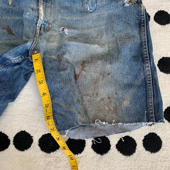 Vintage Distressed Paint Splattered Jorts Marks Work Warehouse Jean Shorts - Picture 10 of 11